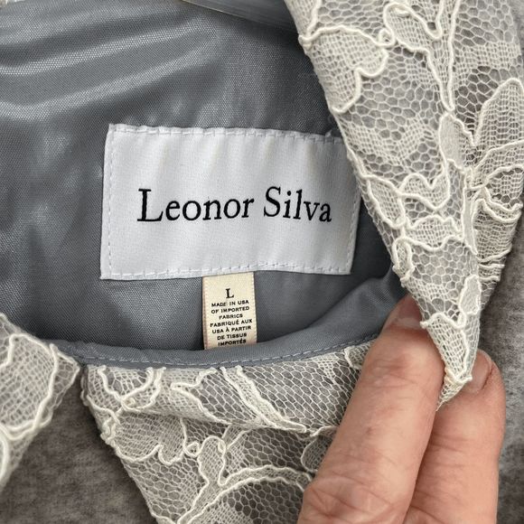 Anthropologie Leonor Silva Etain Dress Gray 3/4 Sleeves Lace Collar Women Large - Picture 4 of 16
